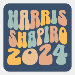 Kamala Harris Shapiro Golvende Tekst Retro Trendy Vierkante Sticker