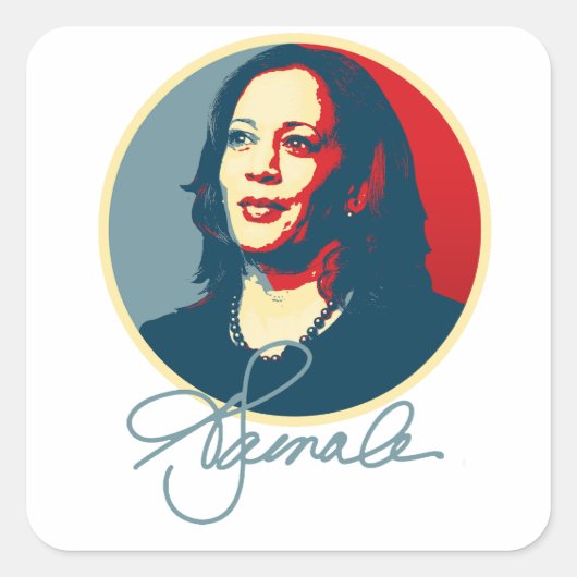Kamala Harris Signature Portret Vierkante Sticker (Voorkant)