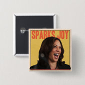 KAMALA HARRIS SPARKS JOY PIN VIERKANTE BUTTON 5,1 CM (Voorkant /achterkant)