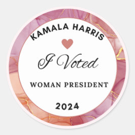Kamala Harris Sticker. Circle. Roze kleur. Ronde Sticker