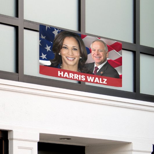 Kamala Harris Tim Walz 2024 Spandoek (Buitenkant Gebouw)