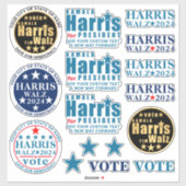 Kamala Harris Tim Walz Assortiment 16 Politiek Sticker (Vel)