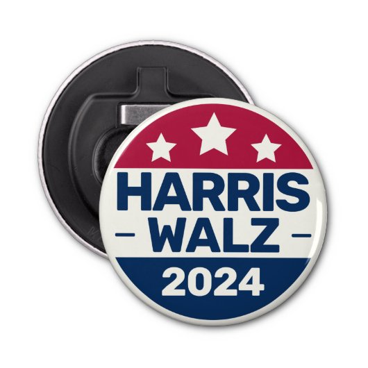 Kamala Harris Tim Walz campagne 2024 Presidentieel Button Flesopener (Voorkant)