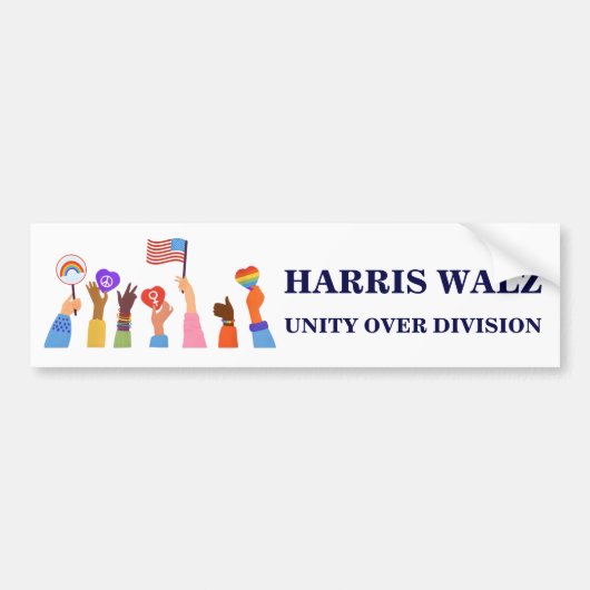 Kamala Harris Tim Walz Eenheid over Divisie Bumpersticker (Voorkant)