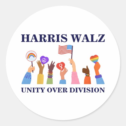 Kamala Harris Tim Walz Eenheid over Divisie Ronde Sticker (Voorkant)