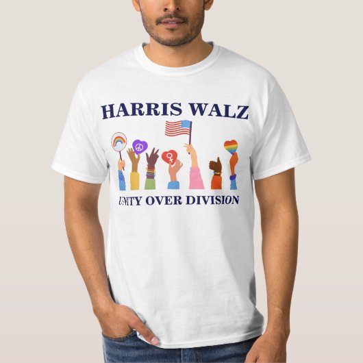 Kamala Harris Tim Walz Eenheid over Divisie T-shirt (Voorkant)