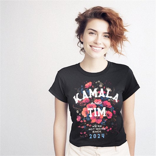 Kamala Harris Tim Walz Floral Vrouw First T-shirt