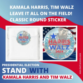 Kamala Harris, Tim Walz: Laat alles achter op het  Ronde Sticker