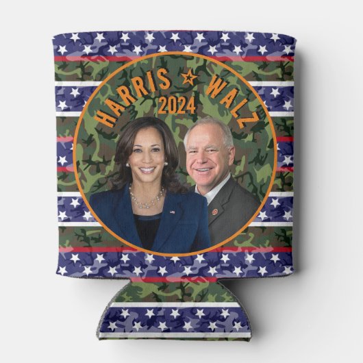 Kamala Harris Tim Walz President Vice Foto's Camo Blikjeskoeler (Achterkant)