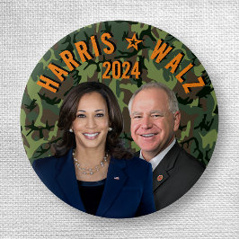 Kamala Harris Tim Walz President Vice Foto's Camo Ronde Button 3,2 Cm