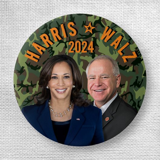 Kamala Harris Tim Walz President Vice Foto's Camo Ronde Button 3,2 Cm