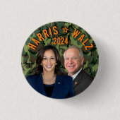 Kamala Harris Tim Walz President Vice Foto's Camo Ronde Button 3,2 Cm (Voorkant)