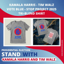 Kamala Harris Tim Walz Stem Blue Stop Project 2025 Tri-Blend Shirt