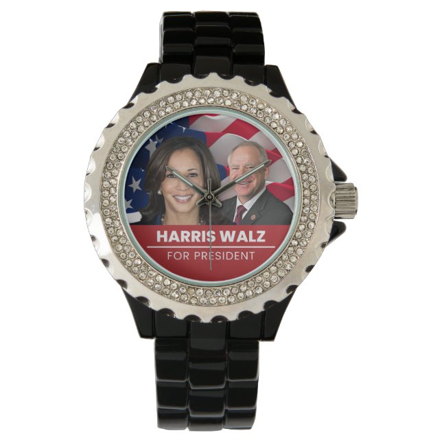 Kamala Harris Tim Walz voor President 2024 Horloge (Voorkant)