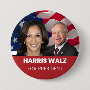 Kamala Harris Tim Walz voor President 2024 Ronde Button 7,6 Cm