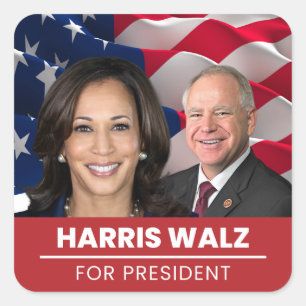Kamala Harris Tim Walz voor President 2024 Vierkante Sticker