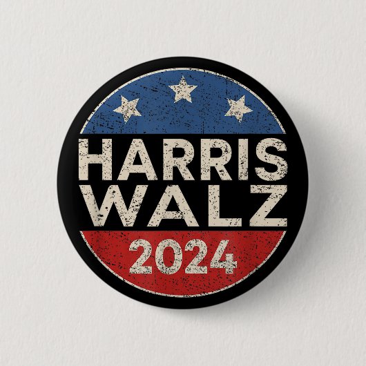 Kamala Harris Tim Walz Waltz 2024 Retro mannen vro Ronde Button 5,7 Cm (Voorkant)