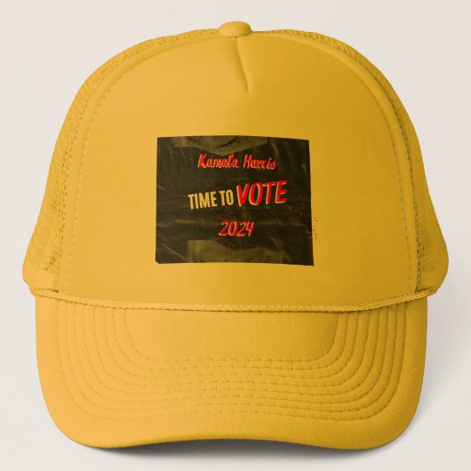 Kamala Harris trucker pet. Gele kleur. Trucker Pet (Voorkant)