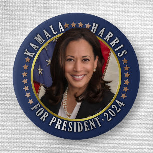 Kamala Harris voor President 2024 Democraat Foto Ronde Button 3,2 Cm