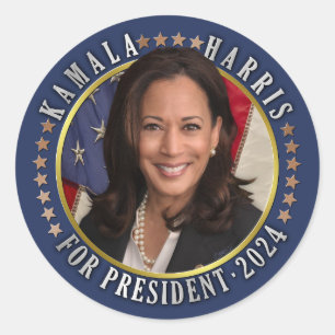 Kamala Harris voor President 2024 Democraat Foto Ronde Sticker