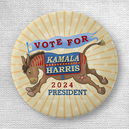 Kamala Harris voor President 2024 Democrat Donkey Ronde Button 3,2 Cm