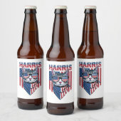 Kamala Harris voor President 2024 Funny Cat Bier Etiket (Flessen)