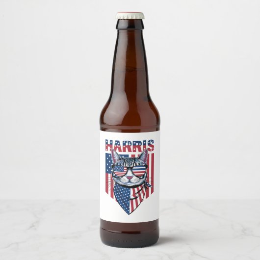 Kamala Harris voor President 2024 Funny Cat Bier Etiket (Voorkant)
