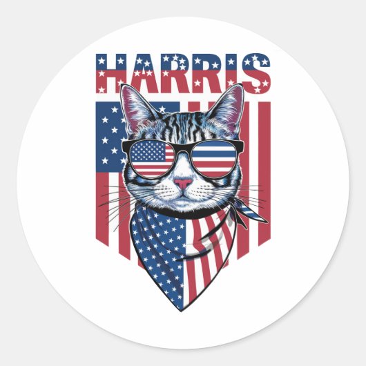 Kamala Harris voor President 2024 Funny Cat Ronde Sticker (Voorkant)