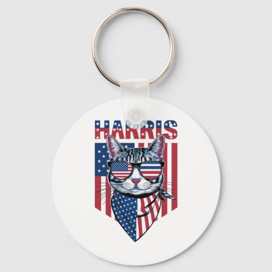 Kamala Harris voor President 2024 Funny Cat Sleutelhanger (Voorkant)