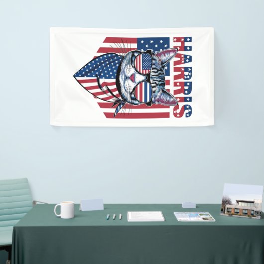 Kamala Harris voor President 2024 Funny Cat Spandoek (Beurs)