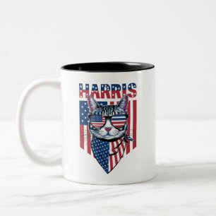 Kamala Harris voor President 2024 Funny Cat Tweekleurige Koffiemok