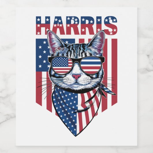Kamala Harris voor President 2024 Funny Cat Wijn Etiket (Enkel label)