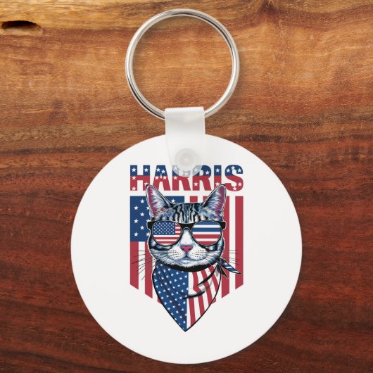 Kamala Harris voor President 2024 Grappige Kat Sleutelhanger (Voorkant)