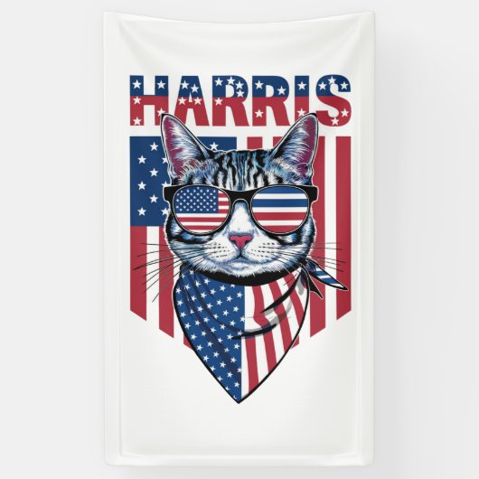 Kamala Harris voor President 2024 Grappige Kat  Spandoek (Verticaal)