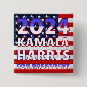 Kamala Harris voor President 2024 Presidentieel Vierkante Button 5,1 Cm