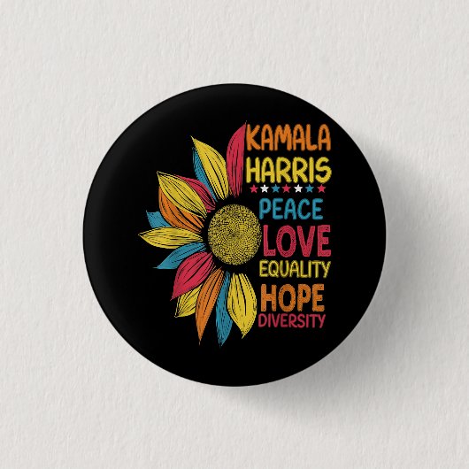 Kamala Harris Vrede Liefde Gelijkheid Hoop Diversi Ronde Button 3,2 Cm (Voorkant)