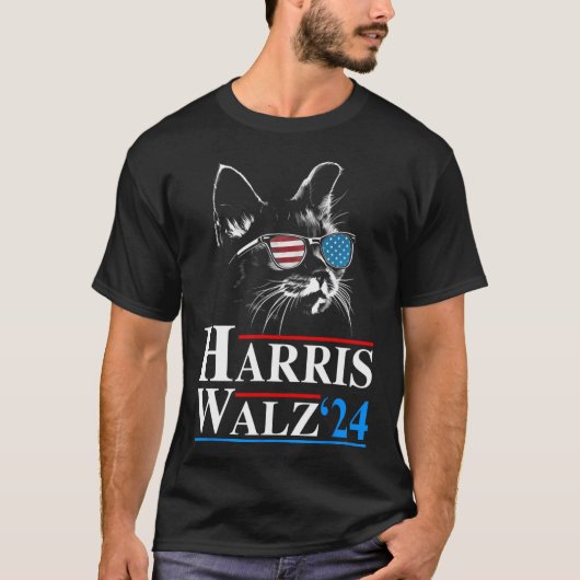 Kamala Harris W 2024 Harris Waltz Vp President Cat T-shirt (Voorkant)