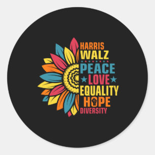Kamala Harris Waltz Peace Love E Hope Diversity Ronde Sticker