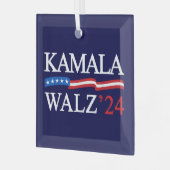 Kamala Harris Walz 2024 Duidelijk Blauw Glas Ornament (Voorkant links)