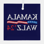 Kamala Harris Walz 2024 Duidelijk Blauw Glas Ornament (Achterkant)