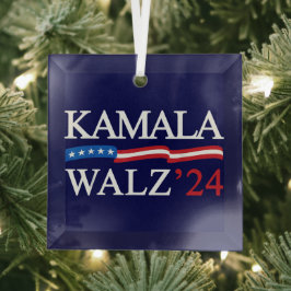 Kamala Harris Walz 2024 Duidelijk Blauw Glas Ornament