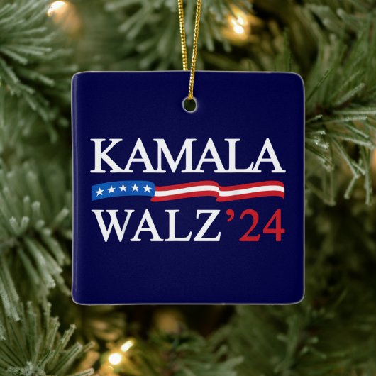 Kamala Harris Walz 2024 Duidelijk Blauw Keramisch Ornament (Boom)
