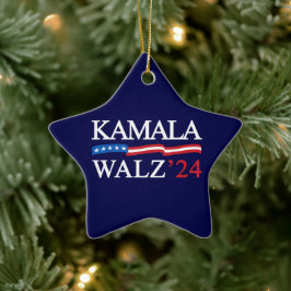 Kamala Harris Walz 2024 Duidelijk Blauw Keramisch Ornament