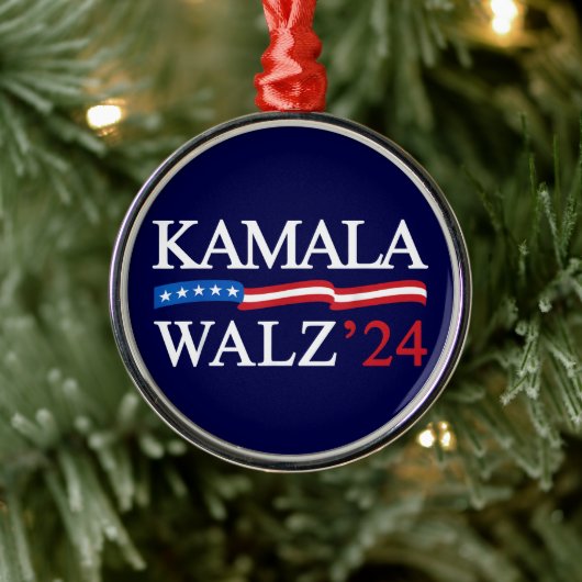 Kamala Harris Walz 2024 Duidelijk Blauw Metalen Ornament (Boom)
