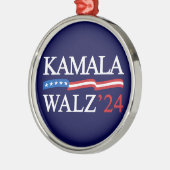 Kamala Harris Walz 2024 Duidelijk Blauw Metalen Ornament (Links)
