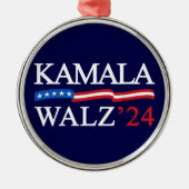 Kamala Harris Walz 2024 Duidelijk Blauw Metalen Ornament (Voorkant)