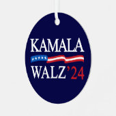 Kamala Harris Walz 2024 Duidelijk Blauw Metalen Ornament (Voorkant links)