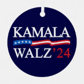 Kamala Harris Walz 2024 Duidelijk Blauw Metalen Ornament (Voorkant)