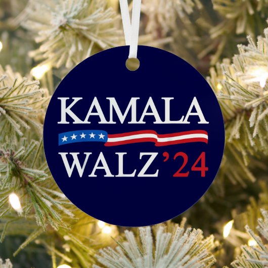 Kamala Harris Walz 2024 Duidelijk Blauw Metalen Ornament (Insitu)