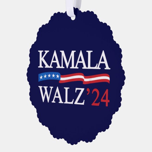 Kamala Harris Walz 2024 Duidelijk Blauw Ornament Kaart (Links)